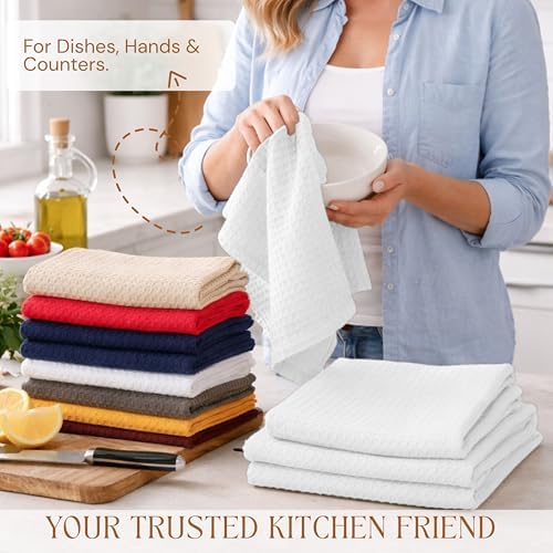 White Waffle Kitchen Dish Towels 100% Cotton, Quick Drying, Bar & Hand Towels - Image 5
