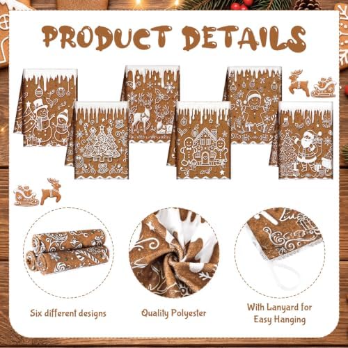 Redbaker 6 Pcs Gingerbread House Kitchen Towels Christmas Dish Towels - Image 3
