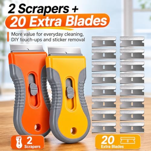 Razor Blade Scraper Set, 2 Safety-Lock Handles + 20 Steel Blades - Image 2
