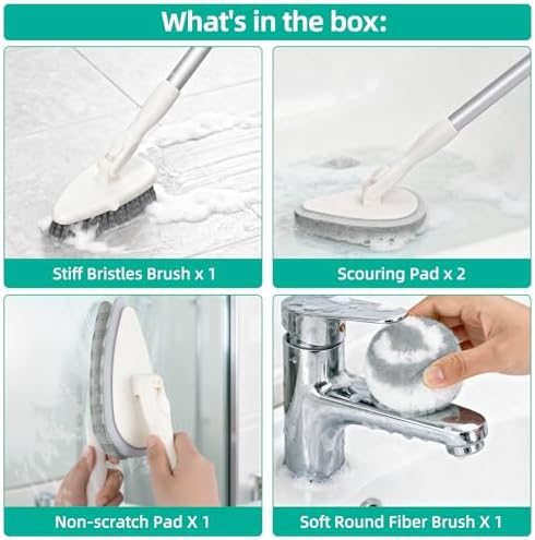 Qaestfy 4-in-1 Tub and Tile Shower Scrubber, Soft & Stiff Bristles Bathroom - Image 3