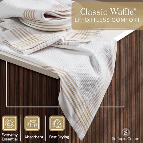 Waffle White & Beige Kitchen Dish Towels 4 Pack, 100% Cotton, 16x26 inches - Image 6