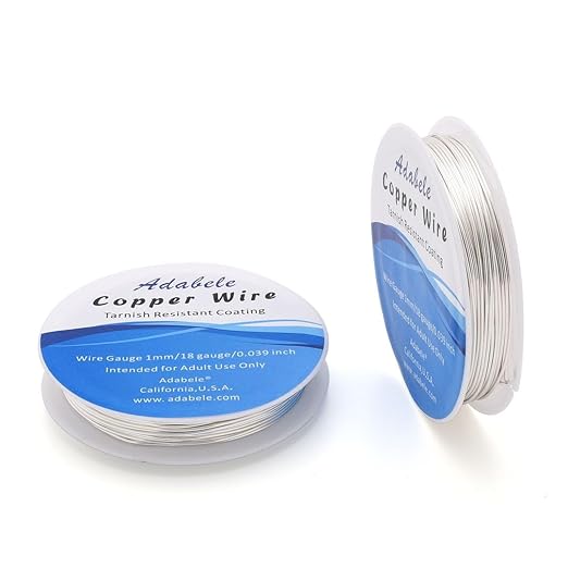 Adabele 65 Feet Premium Tarnish Resistant Round Jewelry Wire Copper Beading Wire Spool Bulk (1mm/18 Gauge) Sterling Silver Plated for DIY Craft Jewelry Making BF285-10
