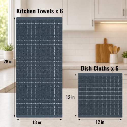 Kitinjoy 100% Cotton Kitchen Towels and Dishcloths Set, Dark Grey - Image 4