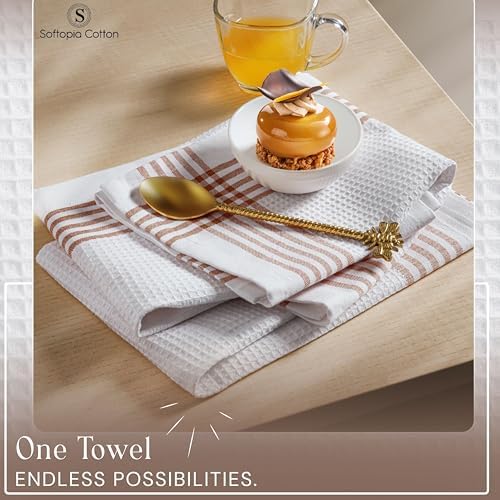 Waffle White & Brown 4 Pack Kitchen Towels Set, 100% Cotton, 16x26 inches - Image 4