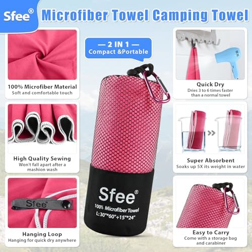 Sfee 2 Pack Microfiber Travel Towel, Quick Dry Towel Camping Towel Super - Image 2