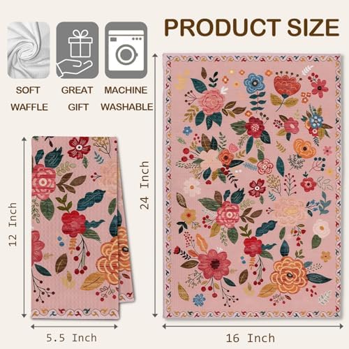Pink and Black Floral Kitchen Towels, Vintage Boho Flower Dish Towels Drying - Image 6
