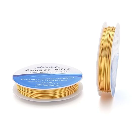 Adabele 32 Feet Premium Tarnish Resistant Round Jewelry Wire Copper Beading Wire Spool Bulk (1mm/18 Gauge) 18K Gold Plated for DIY Craft Jewelry Making BF286-10