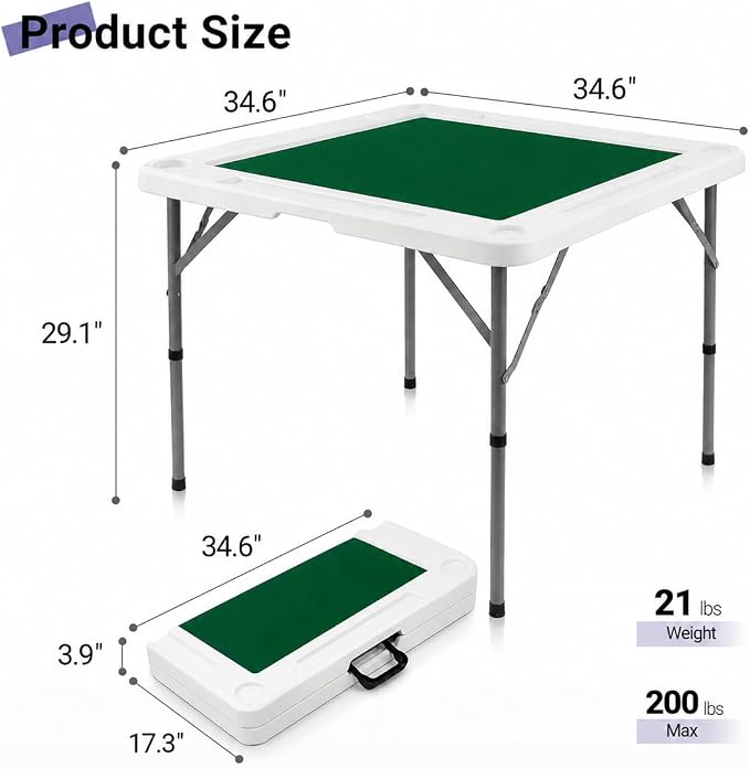 Byliable 34.6" Folding Mahjong Table, Portable Game Table - Image 3