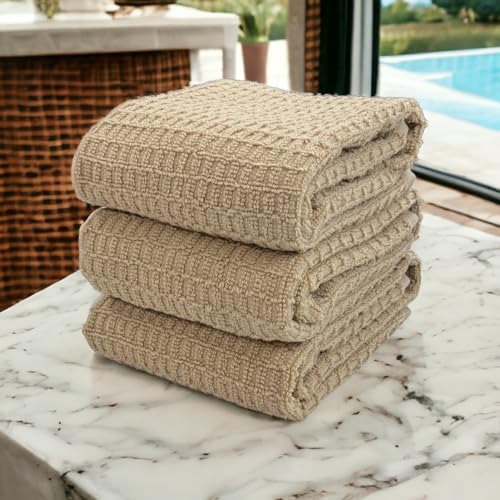 Serafina Home Tan Beige Kitchen Dish Hand Towels 100% Cotton Waffle Cloth Soft - Image 4