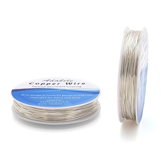 Adabele 82 Feet Premium Tarnish Resistant Round Jewelry Wire Copper Beading Wire Spool Bulk (0.7mm/21 Gauge) Sterling Silver Plated for DIY Craft Jewelry Making BF285-7