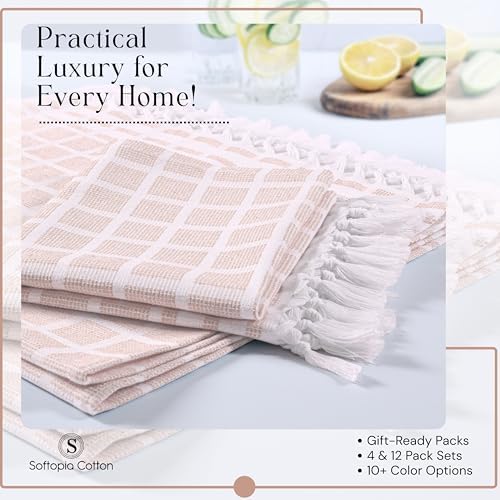 Matrix Dobby Kitchen Towels 12 Pack 100% Cotton, Handmade Knotted Tassel Dish - Image 3