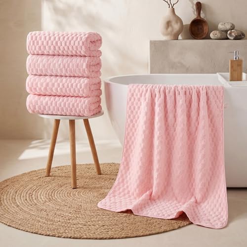 REDKISS 4 Pack Pink Microfiber Bath Towels - Image 4