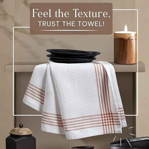Waffle White & Brown 4 Pack Kitchen Towels Set, 100% Cotton, 16x26 inches - Image 6