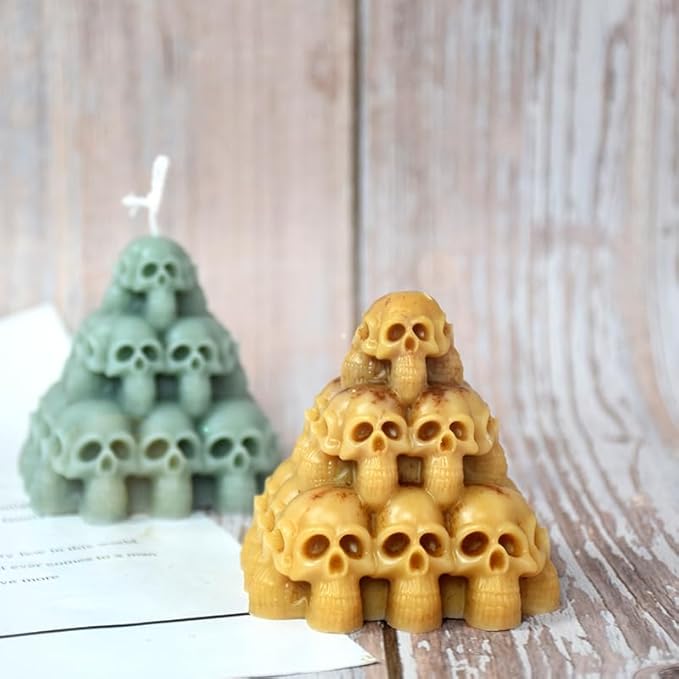 Halloween Skull Head Pyramid Candle Silicone Mold, DIY 3D Carved Skeleton Candle Making Wax Mould Gypsum Ornament Resin Soap Chocolate Mold Home Decor