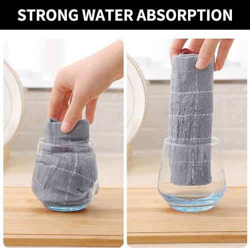 Homaxy 100% Cotton Terry Kitchen Dish Cloths, 4 Pack, Light Grey - Image 3