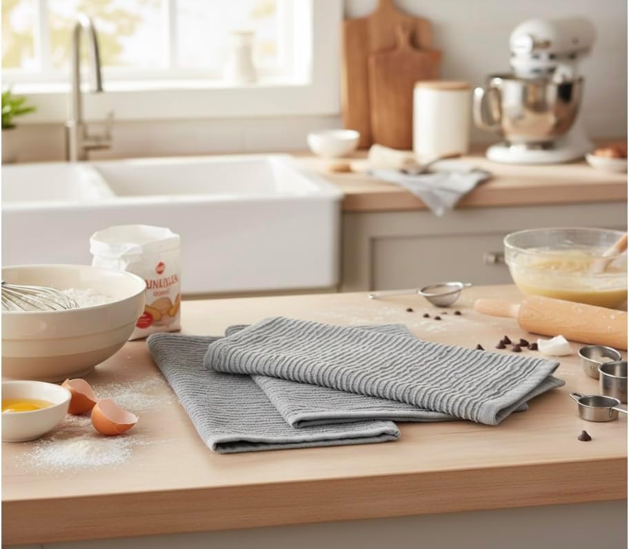 Serafina Home Light Grey Gray Kitchen Hand Dish Towels: Oversized 28" x 18" - Image 4
