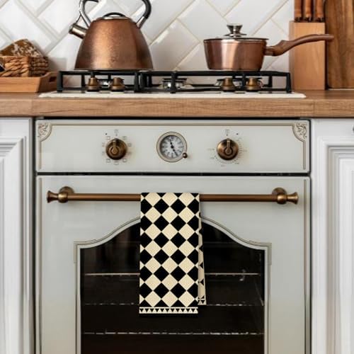Boho Neutral Checkered Kitchen Towels, Trendy Retro Hand Towels - Image 3
