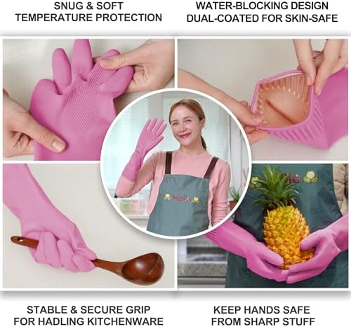 Mamison Rubber Dishwashing Gloves, Non-Slip Kitchen, 2 Pairs - Image 3