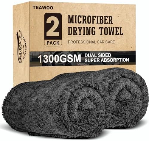 2 Pack Double-Sided Car Care, Microfiber Drying Towel by TEAWOO