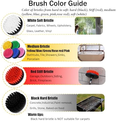 8 Pack Drill Brush Attachment Set, 1/4in Power Scrubber Brush + Extend Long Rod - Image 2