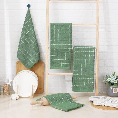 Homaxy 100% Cotton Terry Kitchen Towels, 5 Pack, Grass Green - Image 6