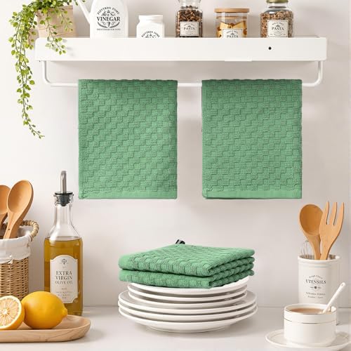 Homaxy 100% Cotton Terry Dish Cloths, Grass Green - Image 6