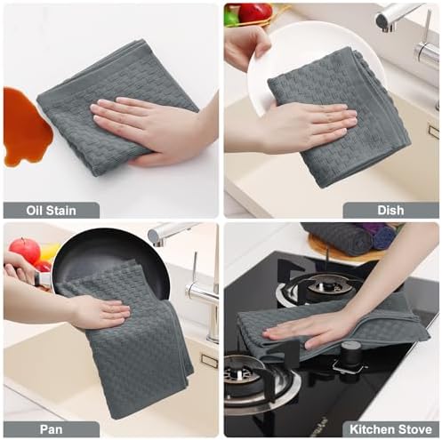 Homaxy 100% Cotton Terry Kitchen Towels, Dark Grey - Image 5