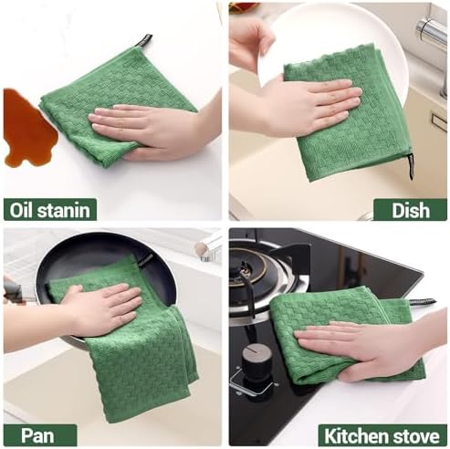 Homaxy 100% Cotton Terry Dish Cloths, Grass Green - Image 5