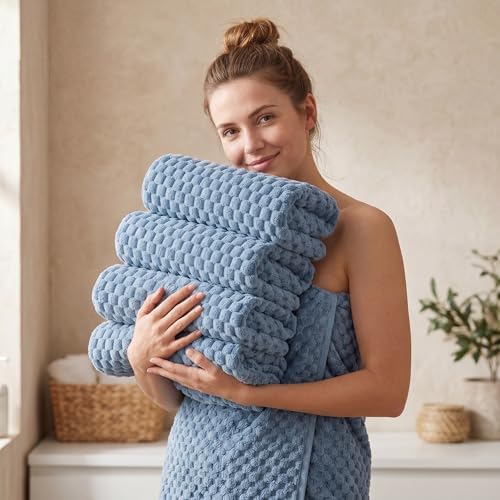 REDKISS 4 Pack Blue Microfiber Bath Towels - Image 2