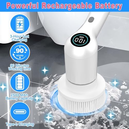 Electric Spin Scrubber, 44 in-lbs High Torque Shower Scrubber & LED Display - Image 2