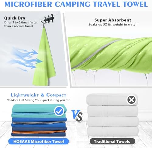 HOEAAS 2 Pack Microfiber Camping Towels, Quick Dry Towel, Super Absorbent Ultra - Image 4