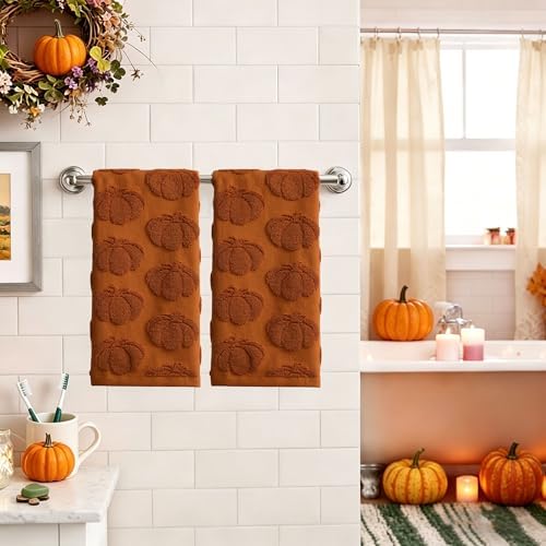 Fall Hand Towels 13.7x29.5 inch Set of 2 Autumn Thanksgiving 3D Rust Pumpkin - Image 4