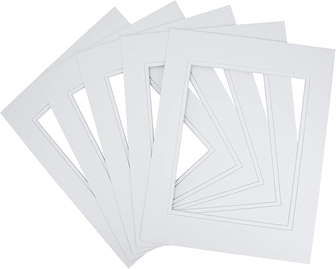Golden State Art, 11x14 Double Mats for 8x10 - for Photos, Pictures, Frames - Acid-Free, 5 Pack, White Over White