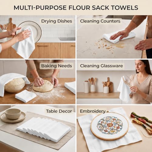 Avalon Kitchen Flour Sack Towels – 30 Pack, 28x28 Inch, 100% Cotton – Flour - Image 4