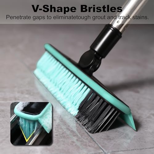 Grout Cleaner Brush with Long Handle, V-Shaped Floor Scrub Brush Swivel Grout - Image 3