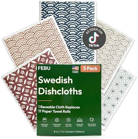 FEBU Swedish Dishcloths for Kitchen, 5 Pack by FEBU