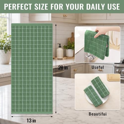 Kitinjoy 100% Cotton Terry Kitchen Towels, 13”x 28”, Grass Green - Image 4