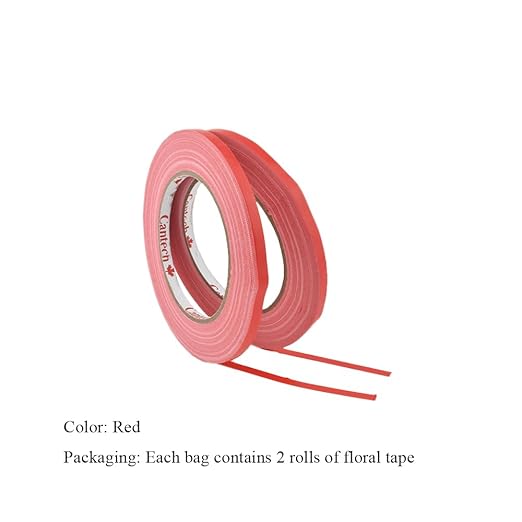 HAHIYO Red 0.25Inch Wide Floral Tape, Waterproof Florist Tape Flower Wrap Adhesive Waterproof Decorative Tape for Bouquet Stem Wrapping Flower Arranging Craft, 2Rolls 200Feet/66Yard Total