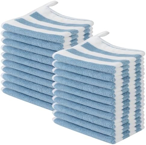 Microfiber Facial Cloths Fast Drying Washcloth 12x12inch Stripes 20 pack by SINLAND