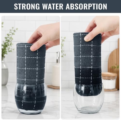 Kitinjoy 100% Cotton Kitchen Towels and Dishcloths Set, Dark Grey - Image 5