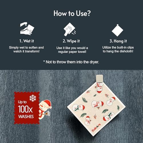 Eulnars Reusable Paper Towels, Christmas Swedish Dishcloths - Image 4