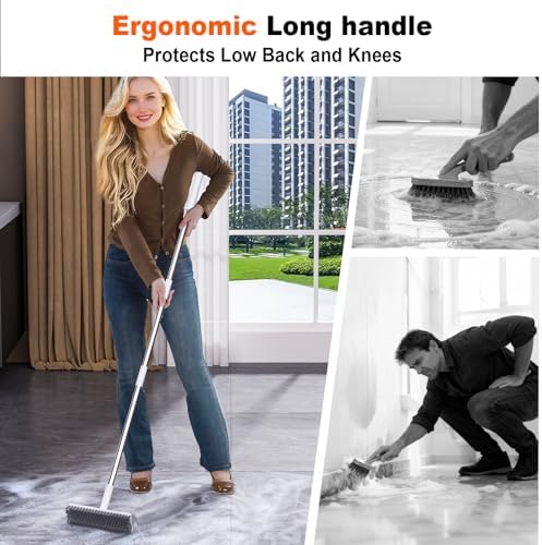 Floor Scrub Brush with Long Handle, Heavy-Duty Tile and Shower Grout Brush Stiff - Image 2