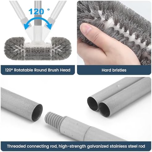 Hoklnuse Deck Brush with 51" Long Handle 360° Cylindrical Scrub Cleaner Tool - Image 3