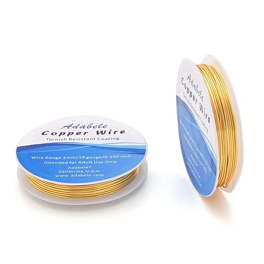 Adabele 32 Feet Premium Tarnish Resistant Round Jewelry Wire Copper Beading Wire Spool Bulk (1mm/18 Gauge) 18K Gold Plated for DIY Craft Jewelry Making BF286-10