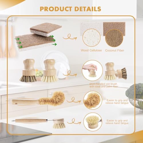 DEBETOOL 6-Piece Bamboo Dish Brush Set - Image 4