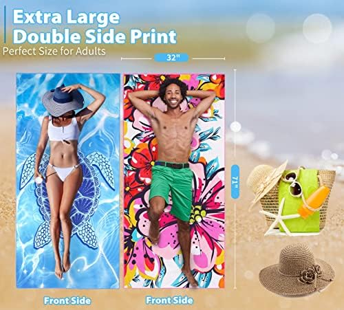 TwoYek Microfiber Beach Towel Extra Large 71x32 Turtle Floral 2 Pack - Image 3