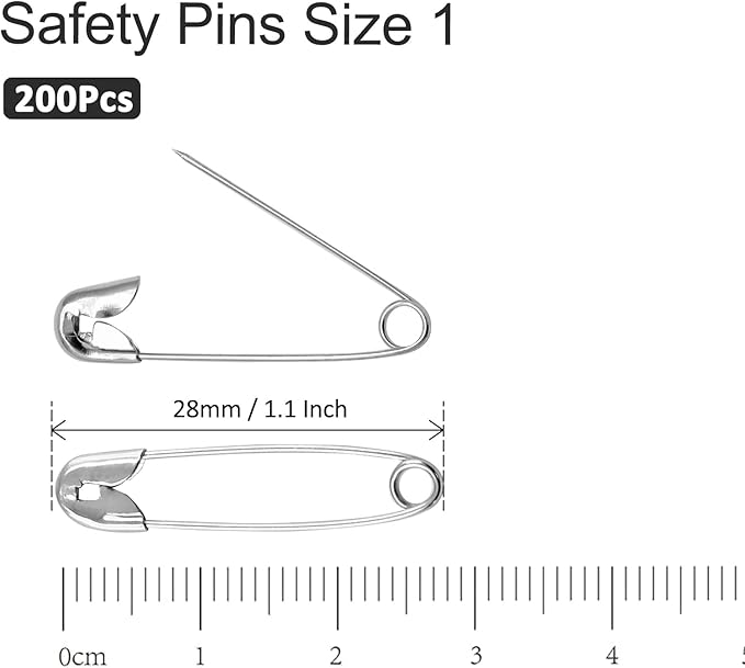 200 PCS 1.1 Inch Heavy Duty Silver Metal Sewing Pins for DIY Crafts Jewelry Making Baby Clothing, Nickel Plated