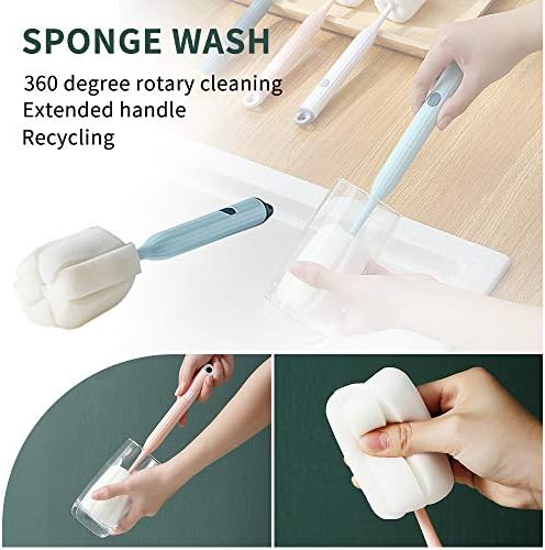 DI QIU REN 2Pcs Pink Sponge Bottle Brushes Clean Cups and Narrow Containers - Image 5