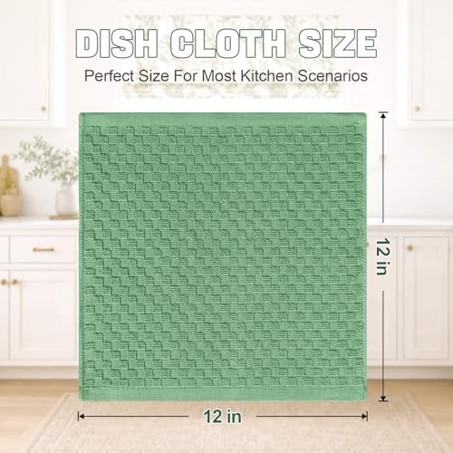 Homaxy 100% Cotton Terry Dish Cloths, Grass Green - Image 3