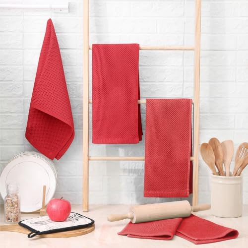 Homaxy 100% Cotton Waffle Weave Kitchen Towels, Brick Red - Image 6